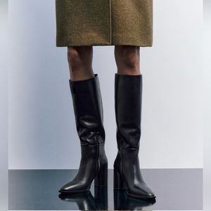 Zara Block Heeled Leather Boot- NWT SIZE 8